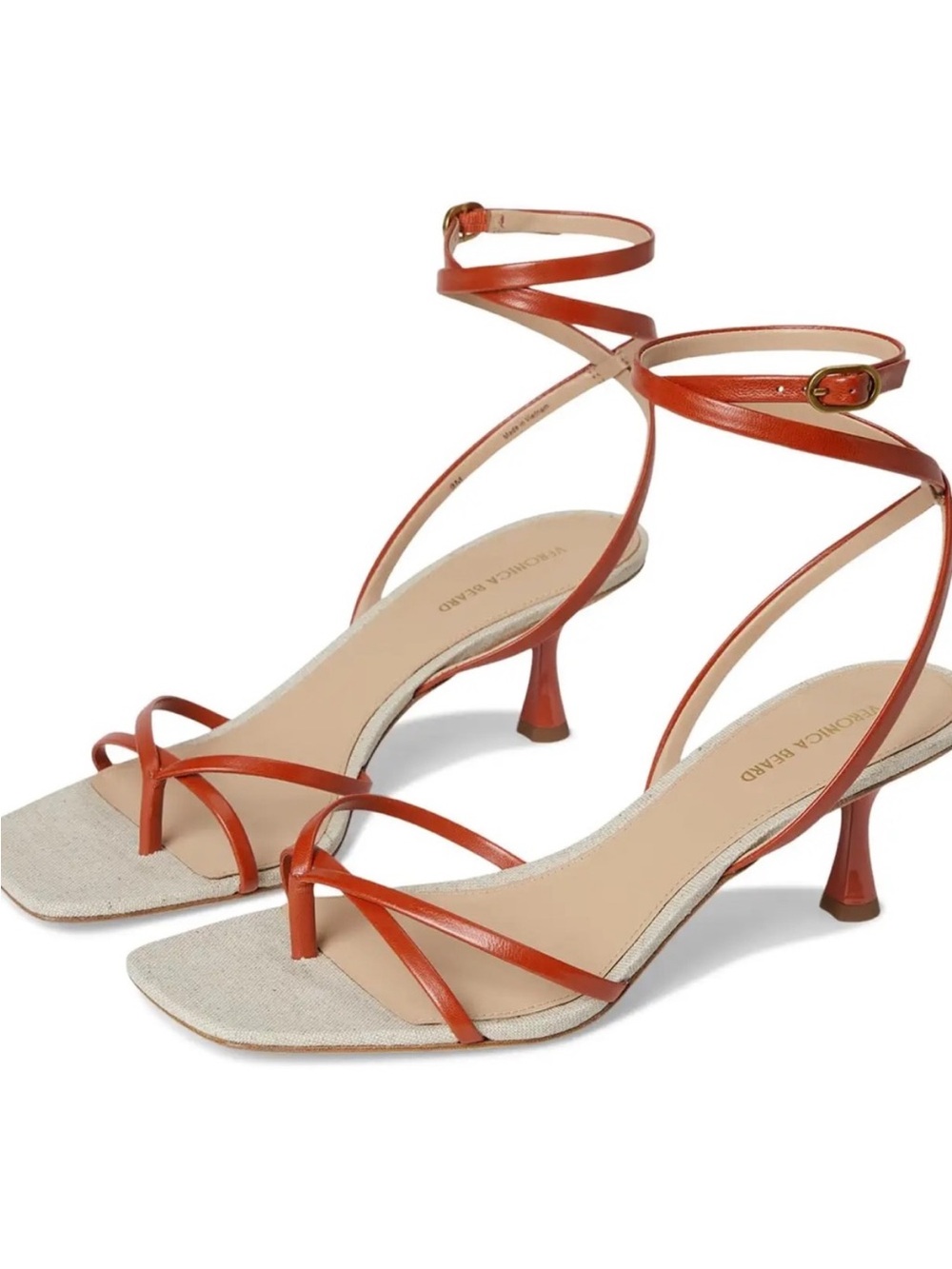 Veronica Beard Caterina Strappy Ankle-Tie Sandals, Persimmon